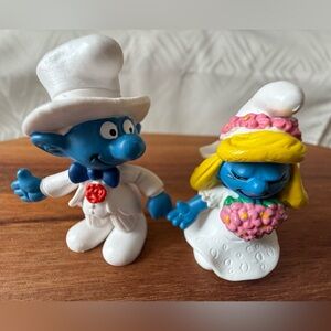 SCHLEICH GERMANY Smurfette Bride & Groom Wedding Vintage Smurf Toy Figurine
